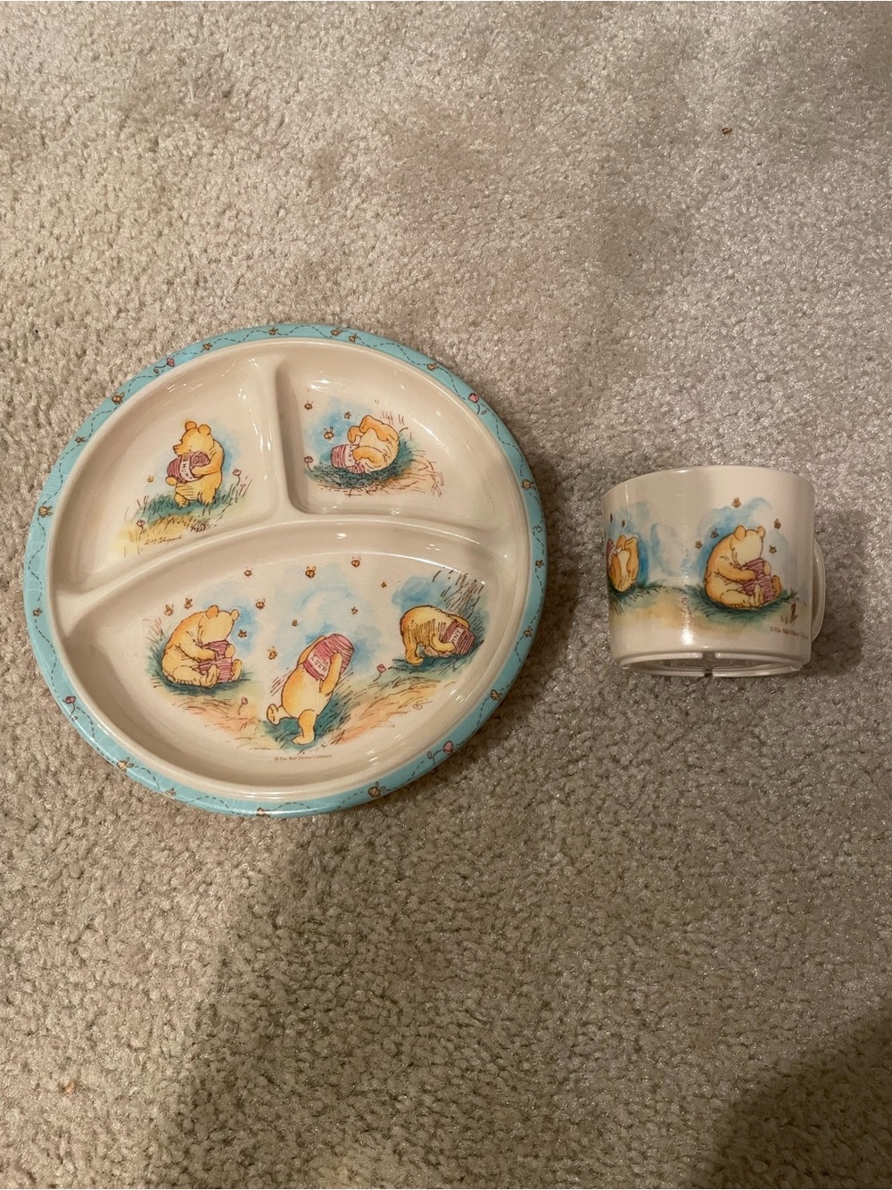 Vintage Winnie the Pooh kids plate and cup set